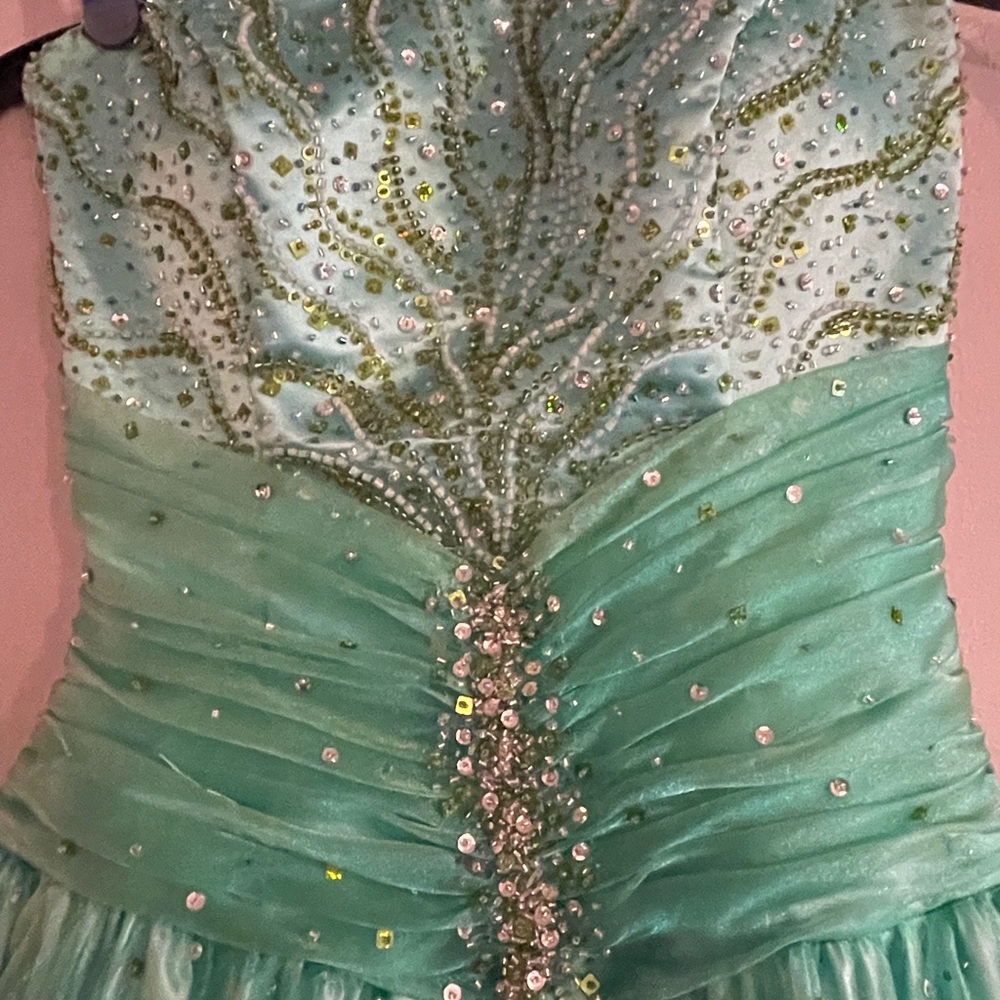 Prom dress. Shimmery jade. Beaded princess style   Size 8.